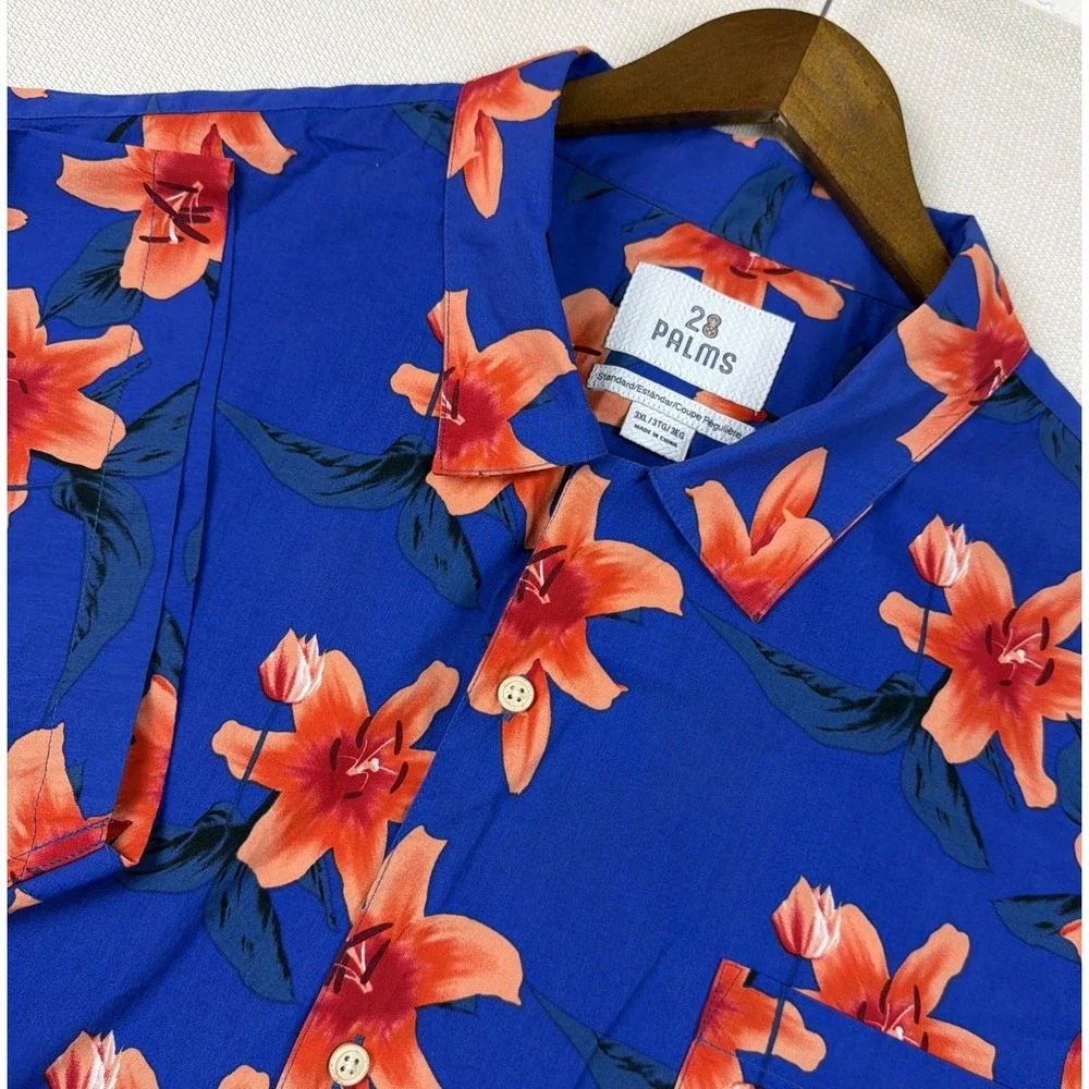 28 Palms Hawaiian Button Up Shirt Mens 3XL Blue Tropical Resort Casual Travel